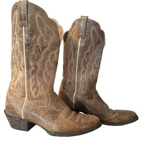 Ariat Heritage R Toe Western Boots Distressed Pull On Cowgirl Cowboy Boots 6.5 B